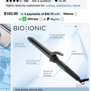 Bionica Black Long Barrel Curling Iron